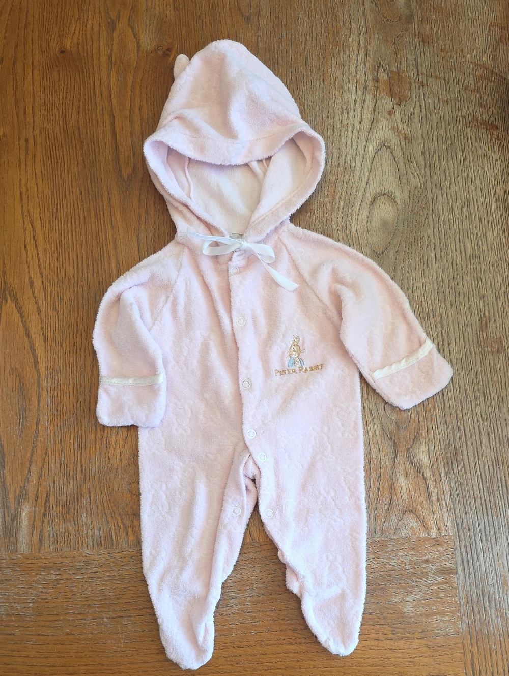 Vintage Baby Peter Rabbit Pink Hooded Footed Jumpsuit Size 0-3 months